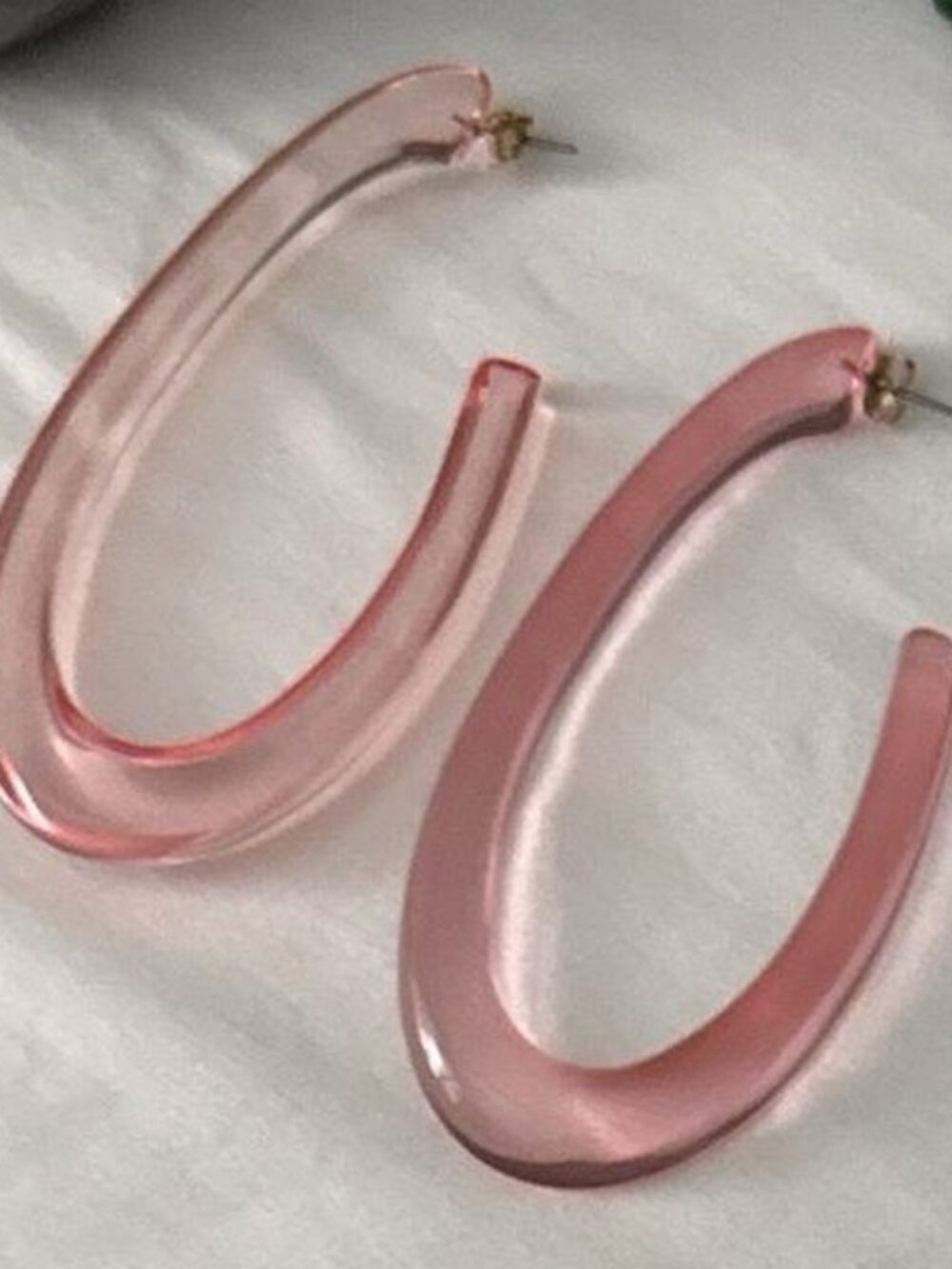 Pink Lucite Oval Hoop Earrings